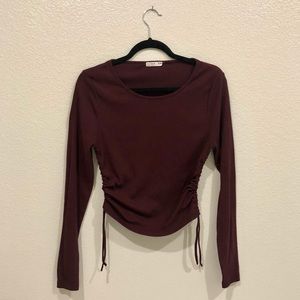 Basic Red Long Sleeve with Side Tie Scrunch Detail